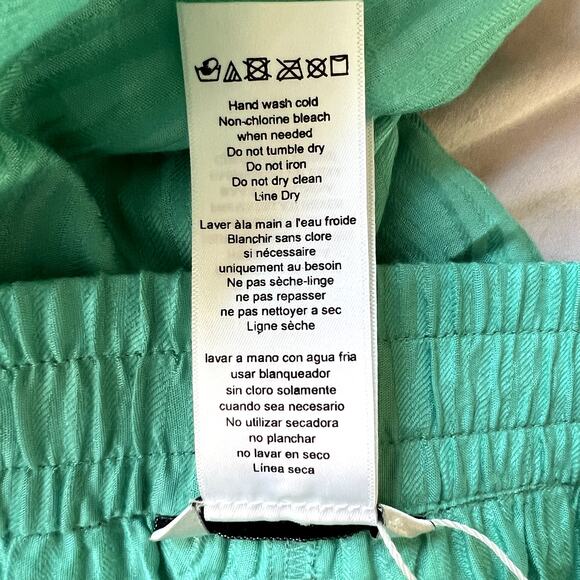 Trina Turk Cascais Wave Split Leg Pants Size Large in Aqua Neon Lime Green - Picture 10 of 12